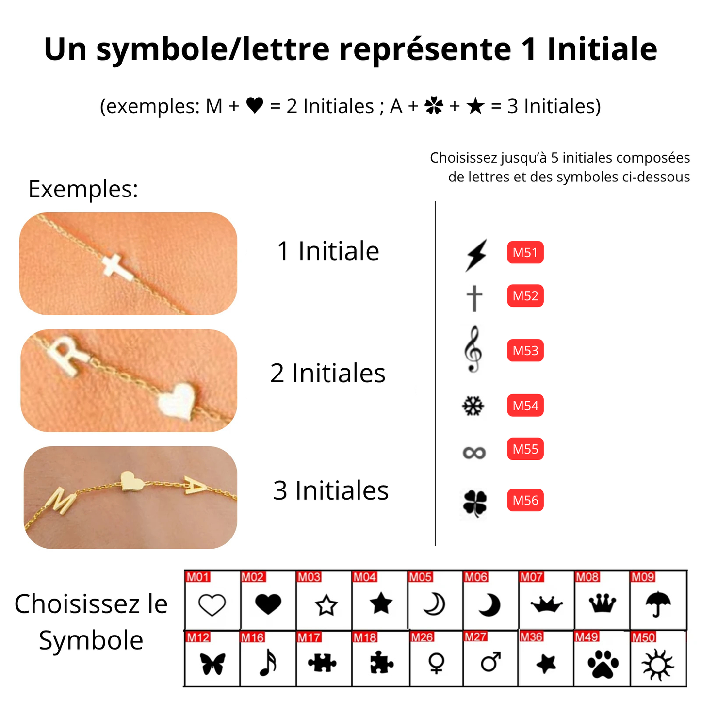 Lux - Bracelet personnalisé avec lettres et symboles
